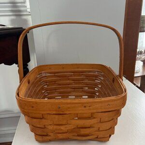 Longaberger 8.5" square Basket with handle & plastic protector EUC